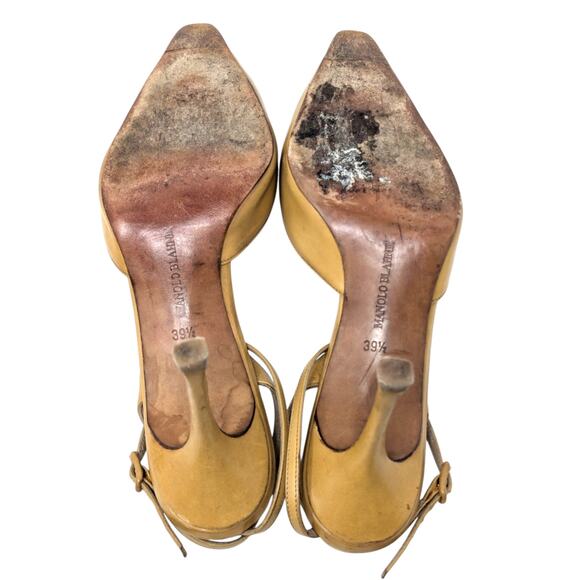 Manolo Blahnik Vintage Tan Slingback Heels Size 39.5 US 9.5 - Picture 7 of 11